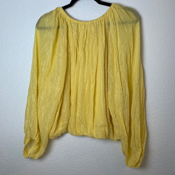 Parker Mylah Shirred Top Large NEW Dandelion Lemon Yellow Silver Metallic - Picture 10 of 13